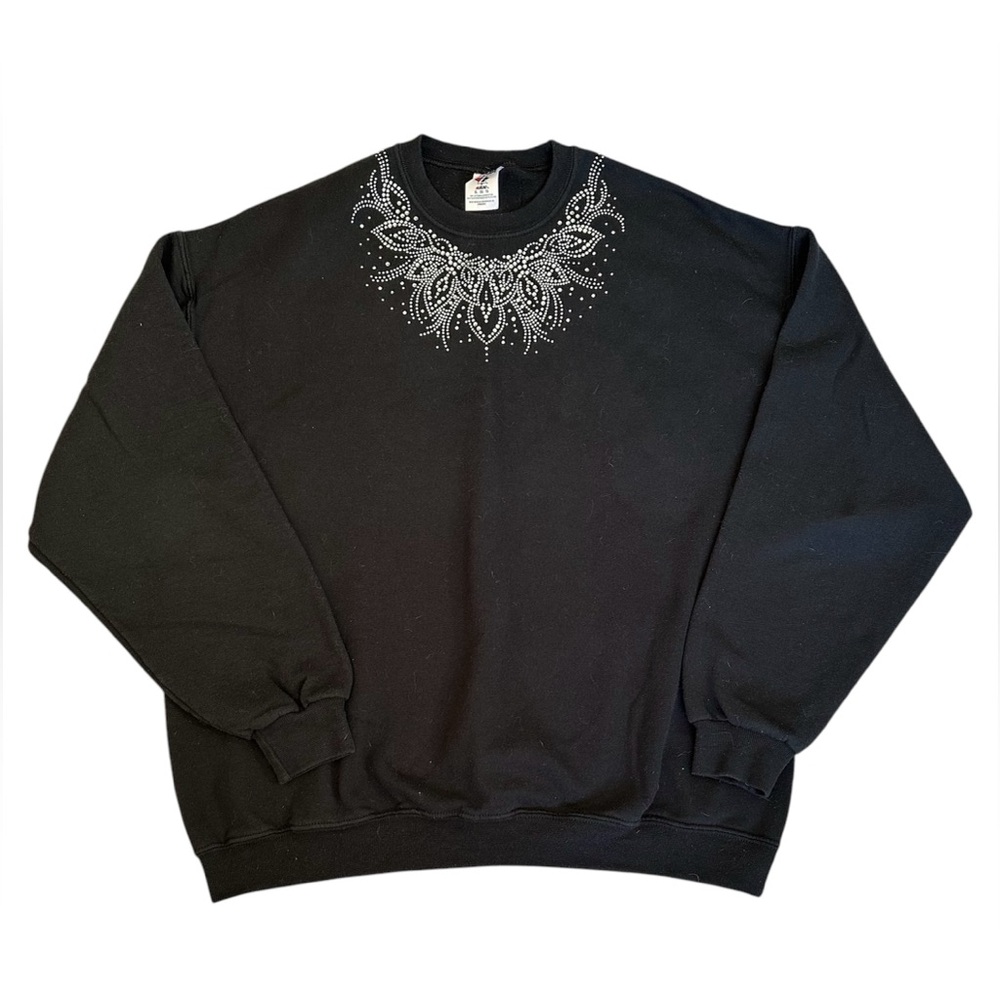 Vintage 1990s Black Bedazzled Crewneck Sweatshirt Women's XL